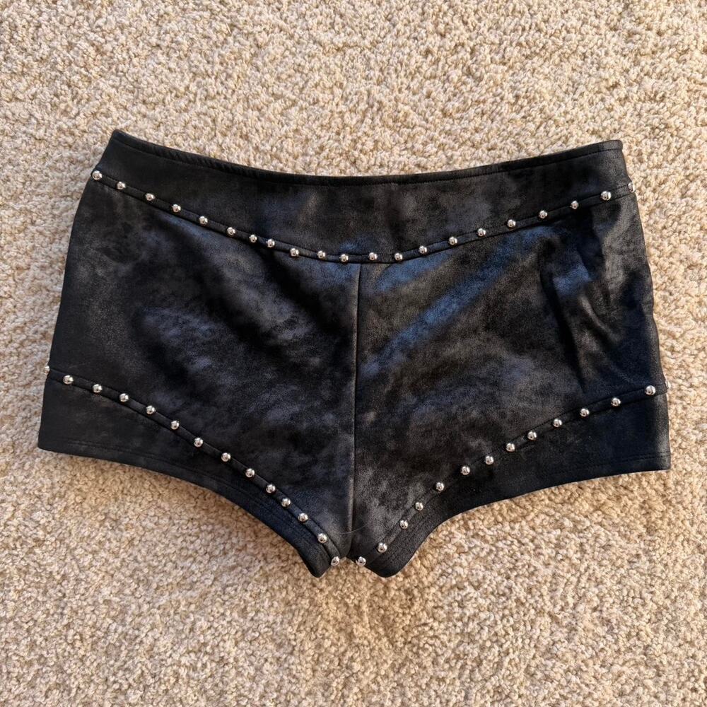 Lunab black suede studded shorts